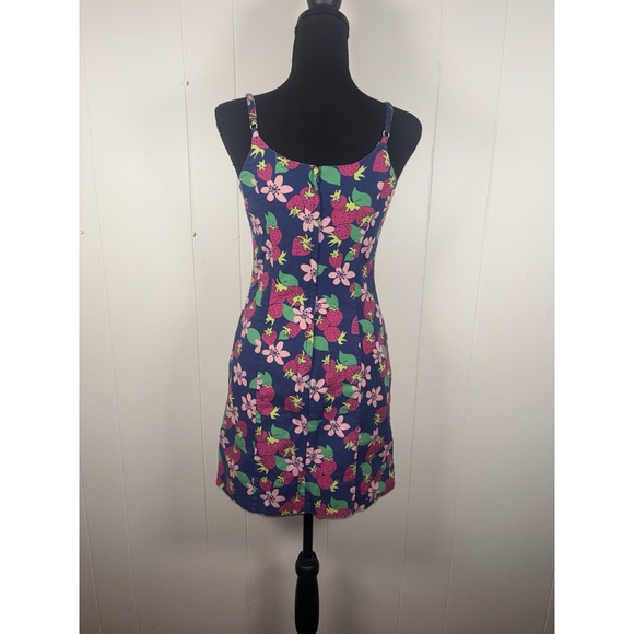 lilly pulitzer‎ navy strawberry print dress size 2 Sheath Lined Sleeveless - Picture 2 of 11